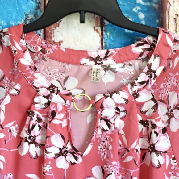 Women's Per Seption Top Blouse Floral Short Sheer Sleeves Career SIZE 1X Pink - Picture 3 of 11